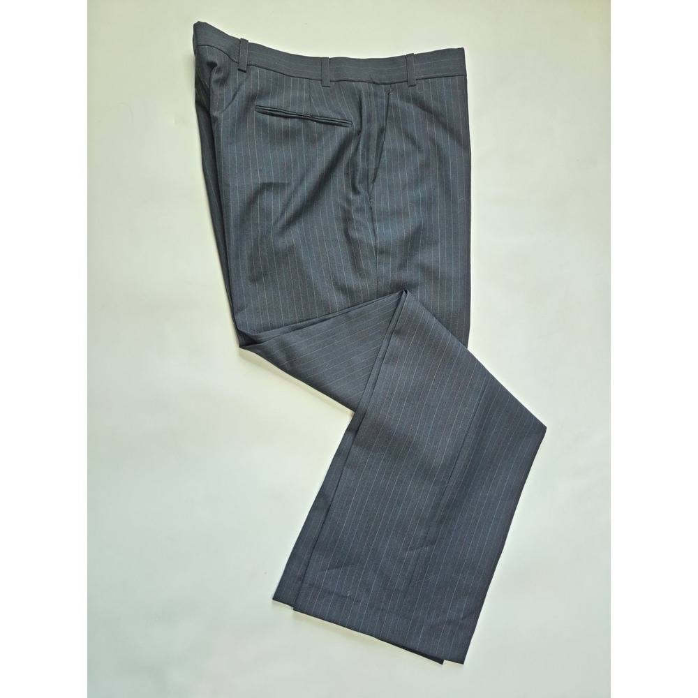 Bespoke Vintage Mens Flat Front Dress Pants 37x31 Navy Pinstripe Wool